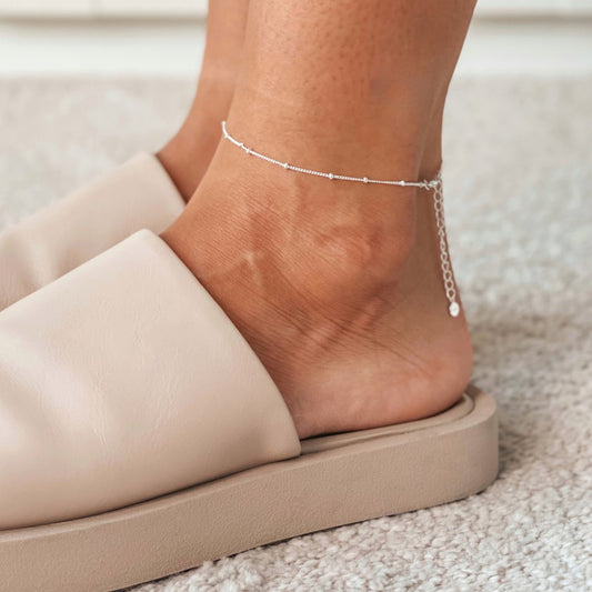 Silver Ankle Bracelet Beaded