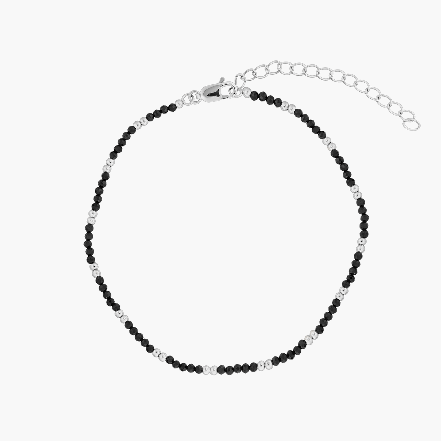 Summerscape Silver Ankle Bracelet - Black Spinel - Indira