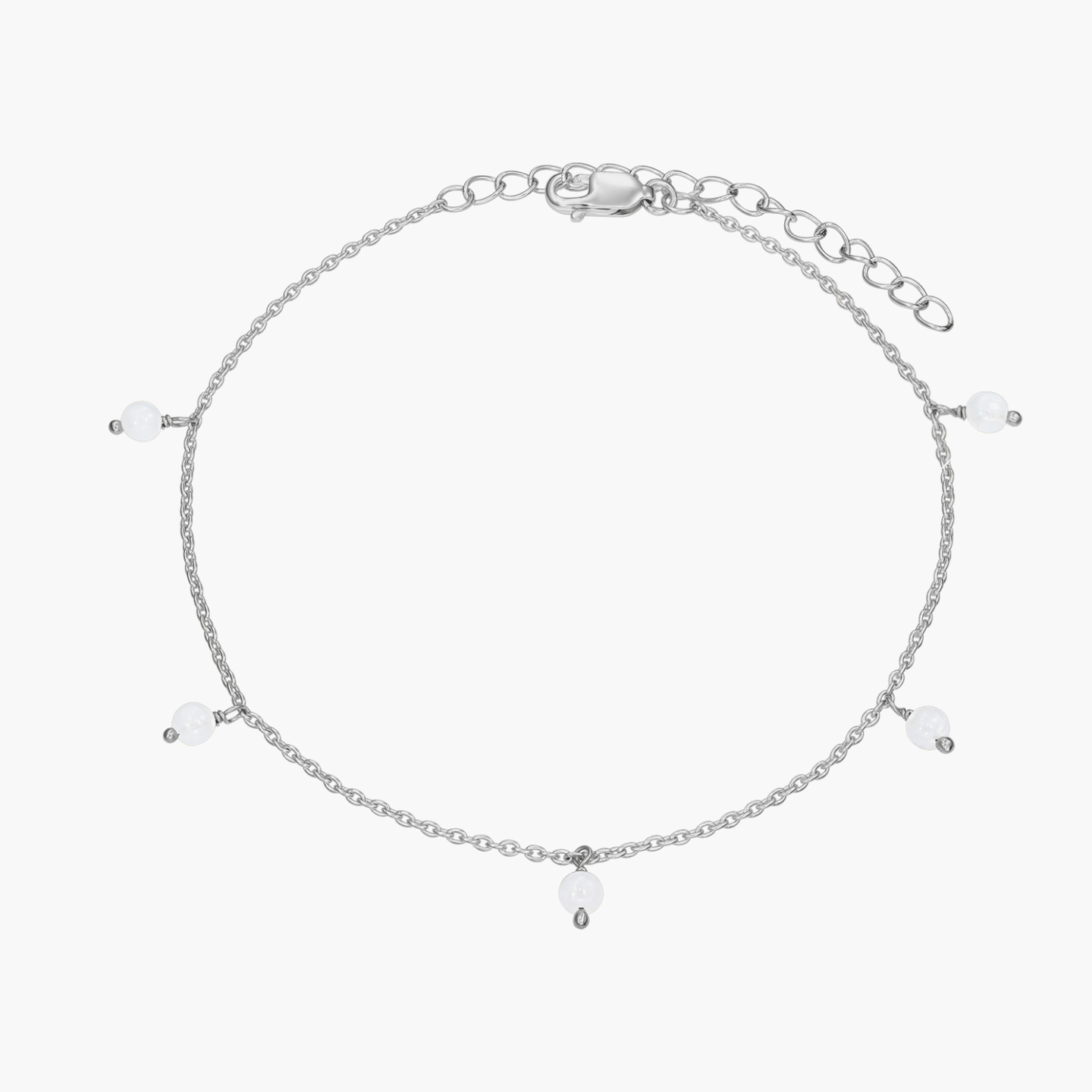 Gem Droplet Silver Ankle Bracelet - Moonstone - Indira