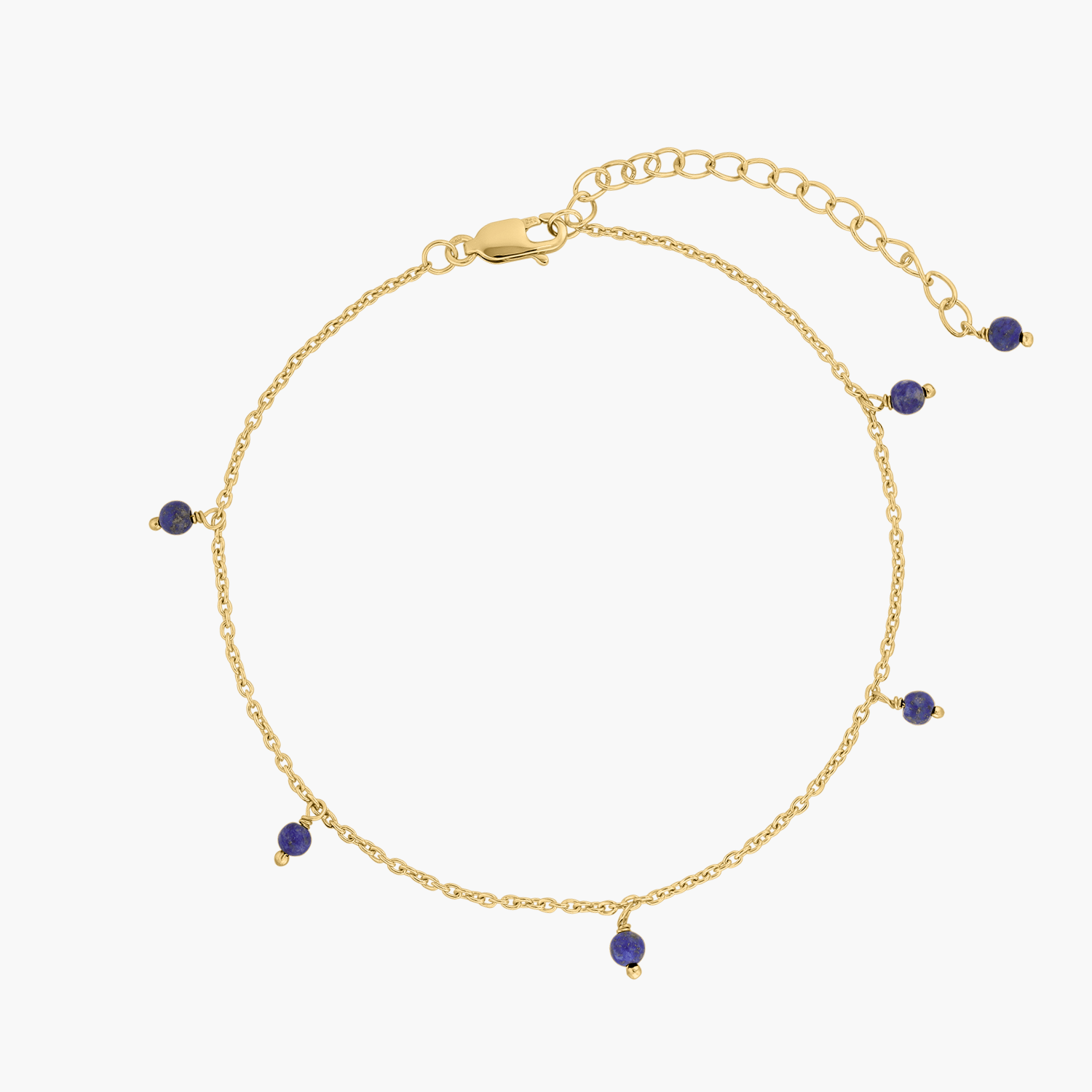 Golden Gem Droplet Silver Anklet - Lapis Lazuli - Indira