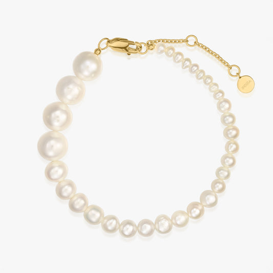 Golden Crescendo Silver Bracelet - Natural Pearls