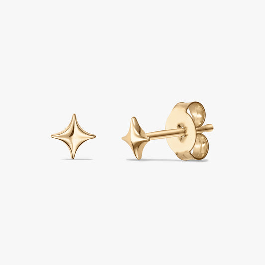 Gold-plated sterling silver star stud earrings shown front and side on a white background.