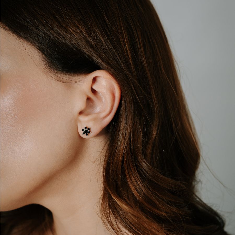 Dahlia silver earrings - Black Onyx