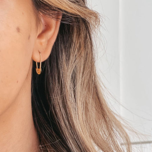 Golden Safety Pin Silver Earrings