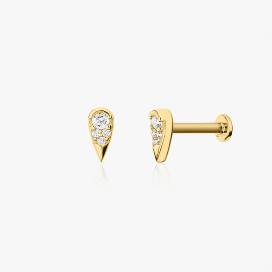 Yellow Gold Labret Piercing Earrings - Zirconia Drop