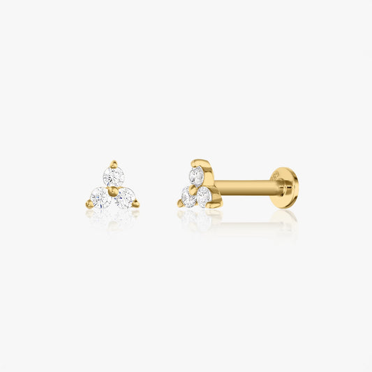 Yellow Gold Labret Piercing Earrings - Petals with Zirconia