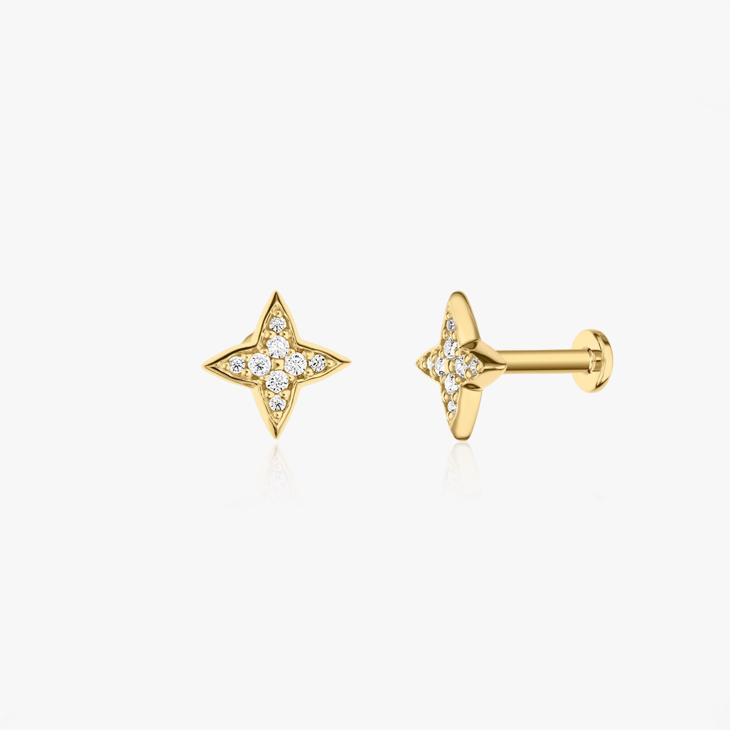 Shining Star Yellow Gold Labret Piercing Earrings - Zirconia