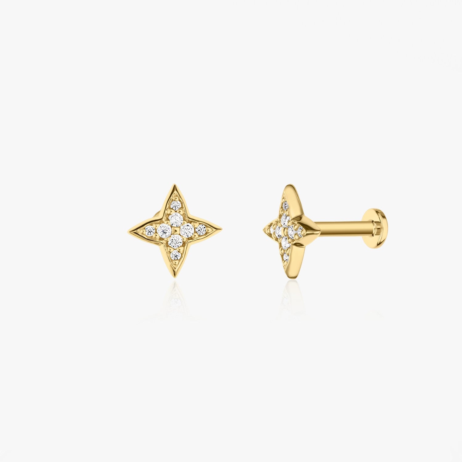 Shining Star Yellow Gold Labret Piercing Earrings - Zirconia