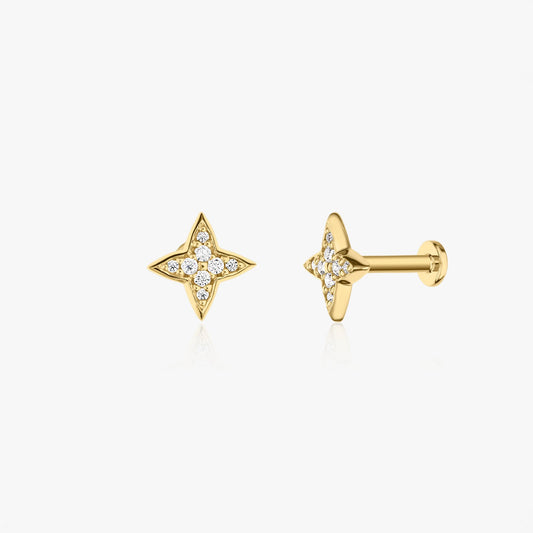 Shining Star Yellow Gold Labret Piercing Earrings - Zirconia