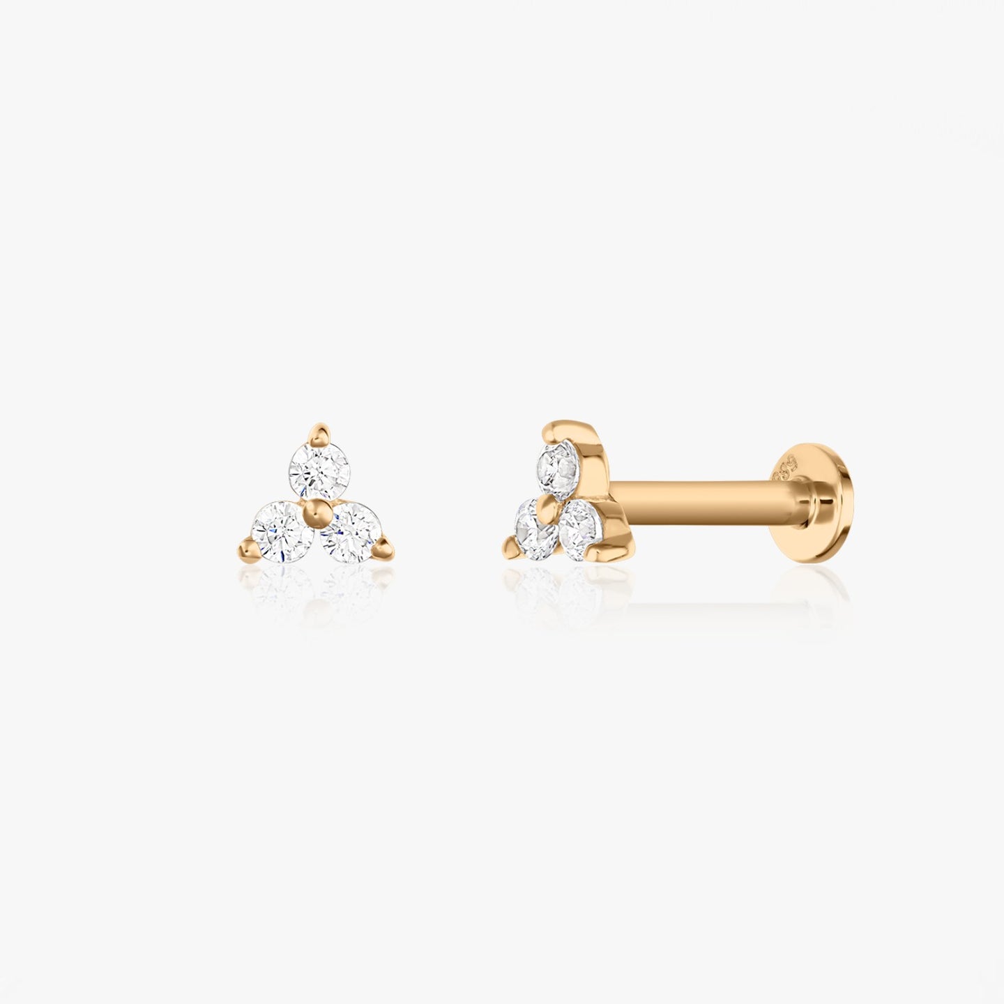 Yellow Gold Labret Piercing Earrings - Petals with Zirconia