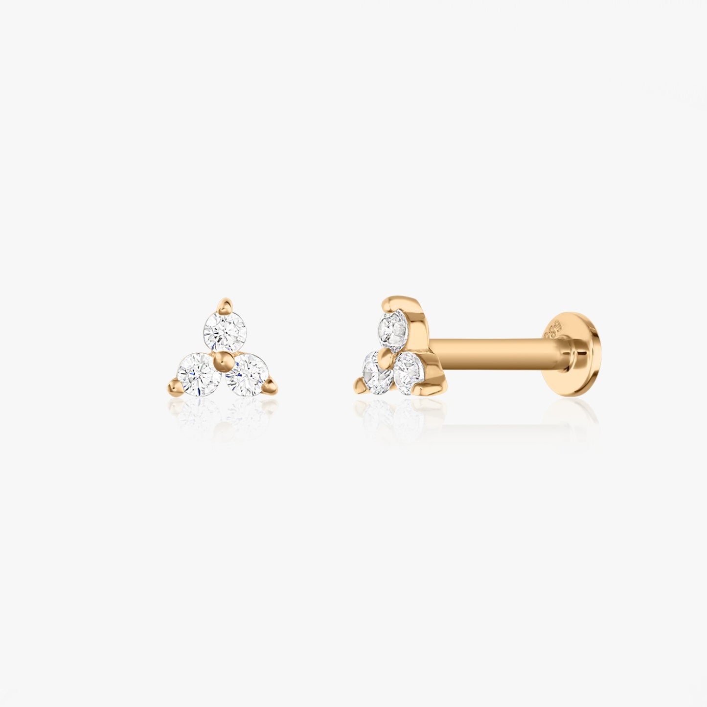 Yellow Gold Labret Piercing Earrings - Petals with Zirconia
