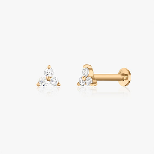 Yellow Gold Labret Piercing Earrings - Petals with Zirconia