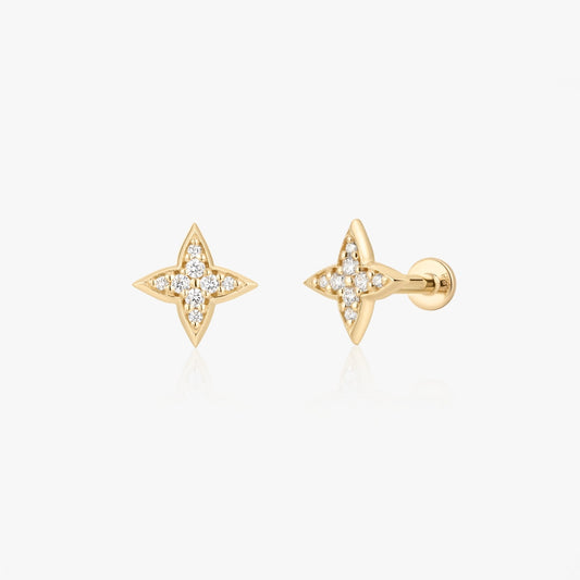 Shining Star Yellow Gold Labret Piercing Earrings - Zirconia