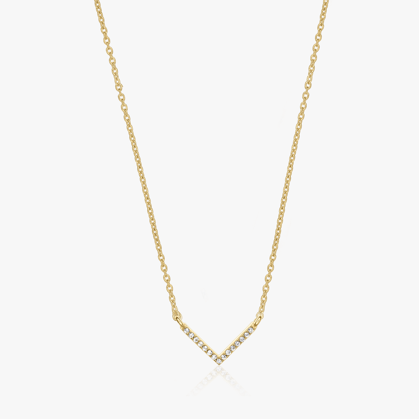 Golden V Neck Silver Necklace - Zirconia - Indira
