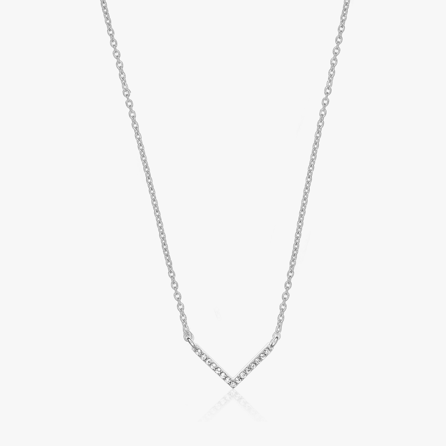 V Neck Sterling Silver Necklace - Zirconia - Indira