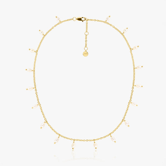 Golden Pearl Drops Silver Necklace - Natural Pearls