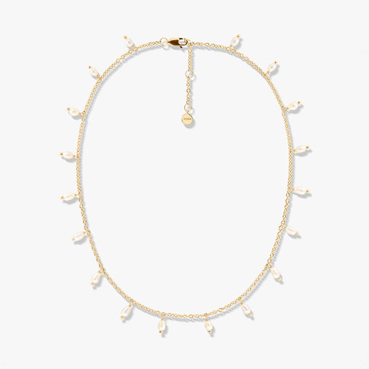 Golden Pearl Drops Silver Necklace - Natural Pearls