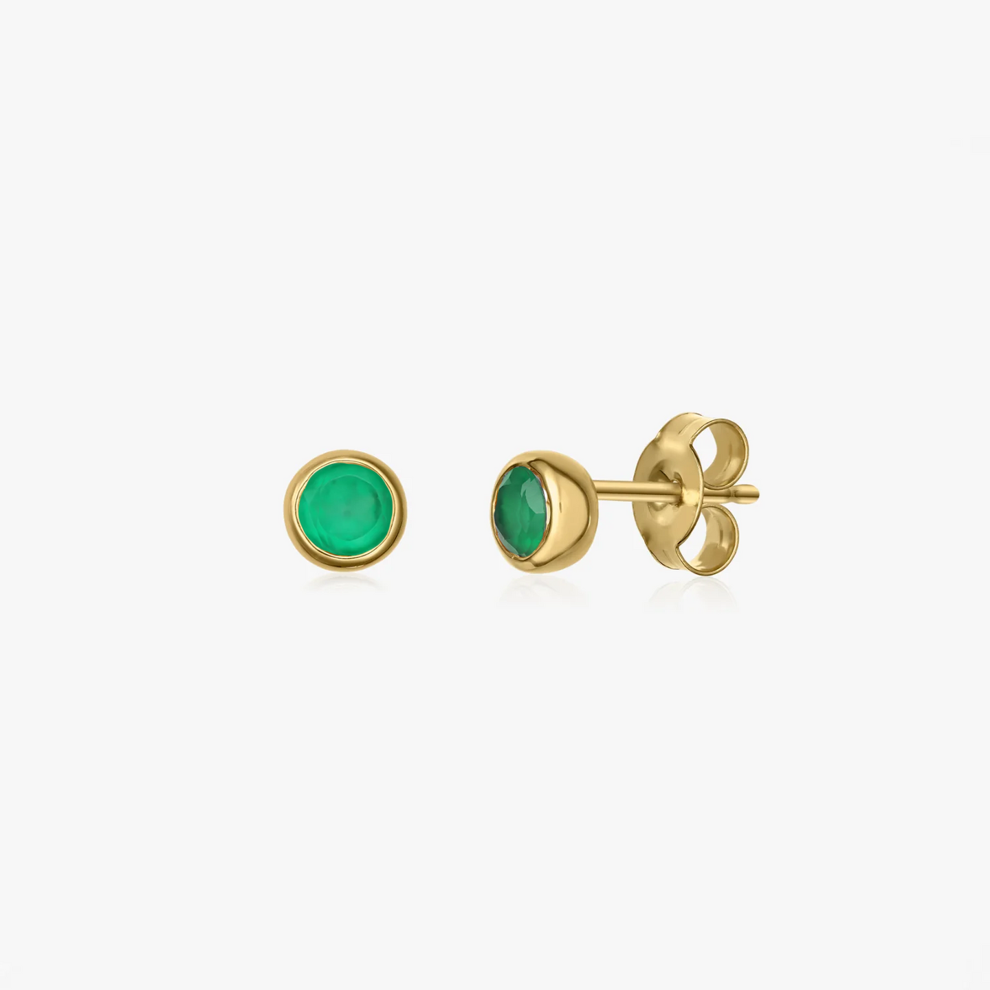 Birthstone Golden May Silver Earrings - Green Onyx - Indira