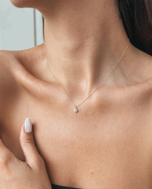 Flora Yellow Gold Necklace - White Sapphire, Pink Morganite