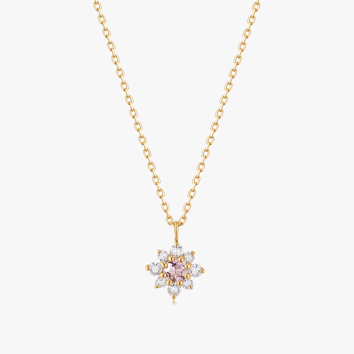 Flora Yellow Gold Necklace - White Sapphire, Pink Morganite
