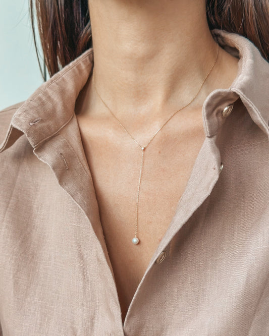 Yara Yellow Gold Necklace - Natural Pearls, Diamonds