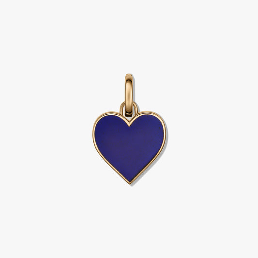 Blue heart-shaped pendant in silver with a gold-tone outline, centered on a white background.