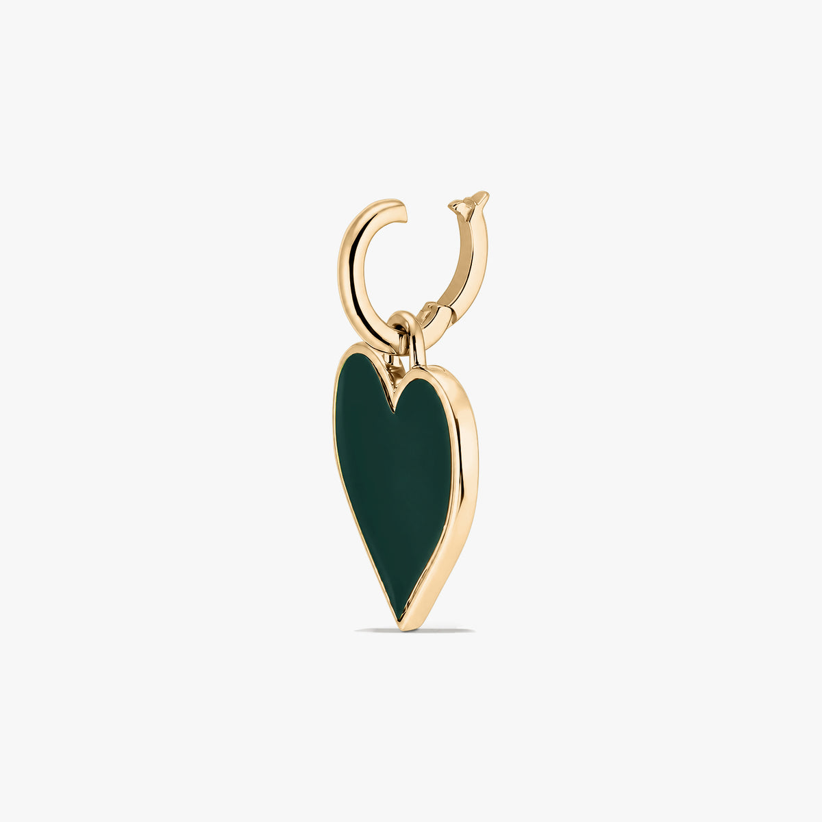 Rhodium-plated sterling silver heart pendant with a deep green inlay, photographed on a white background.