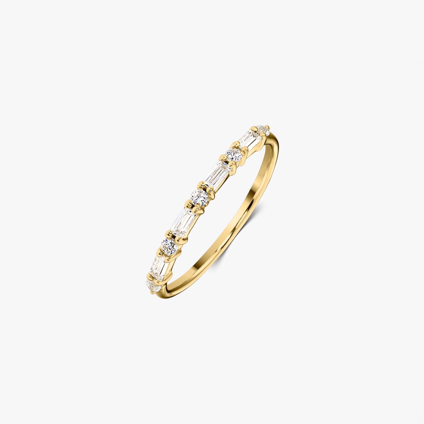 Golden Baguette Silver Ring - Zirconia - Indira