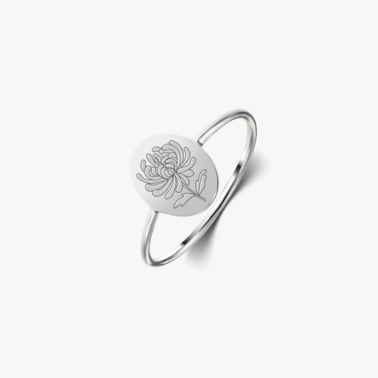 Silver Birth Flower Ring - November Chrysanthemum - Indira