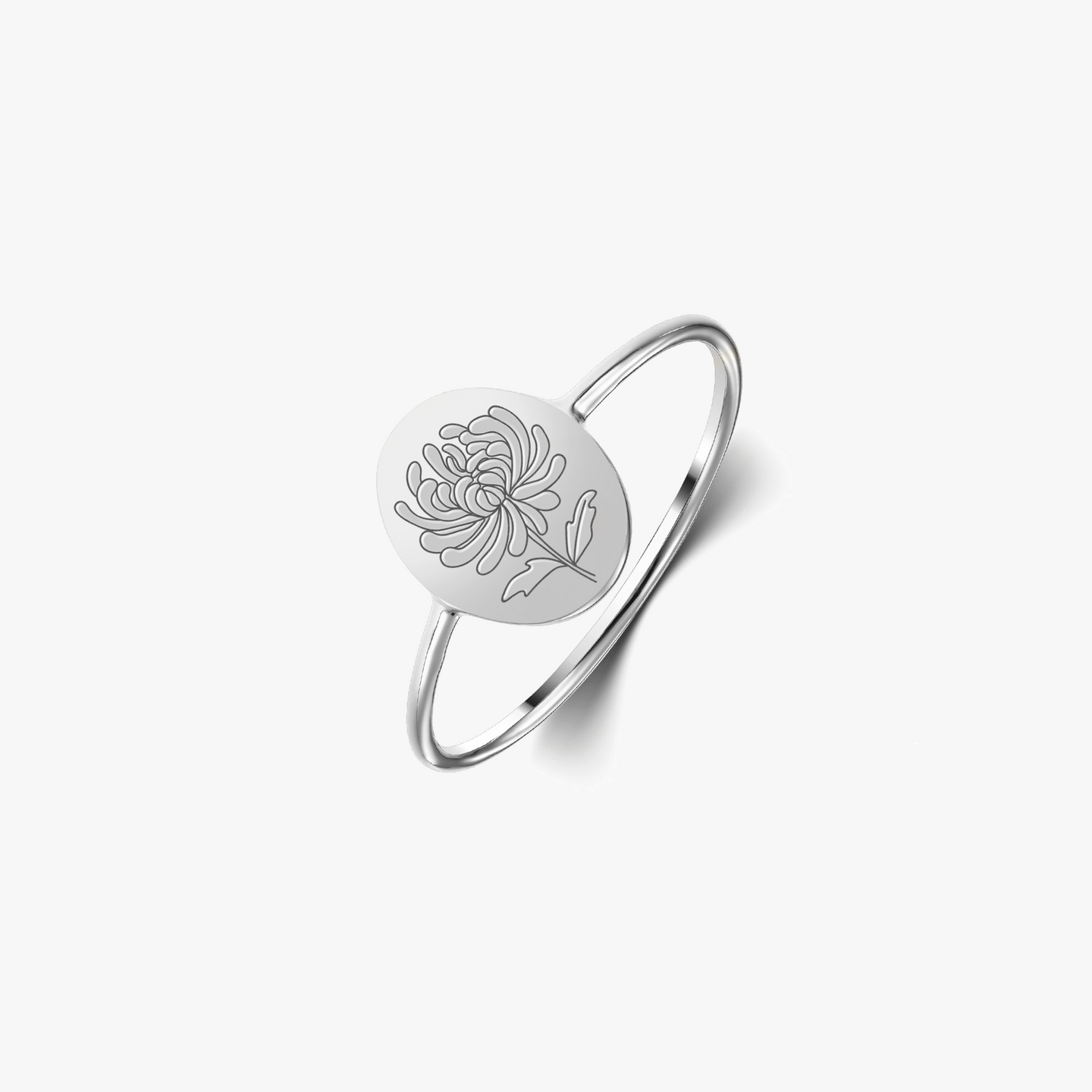 Silver Birth Flower Ring - November Chrysanthemum - Indira