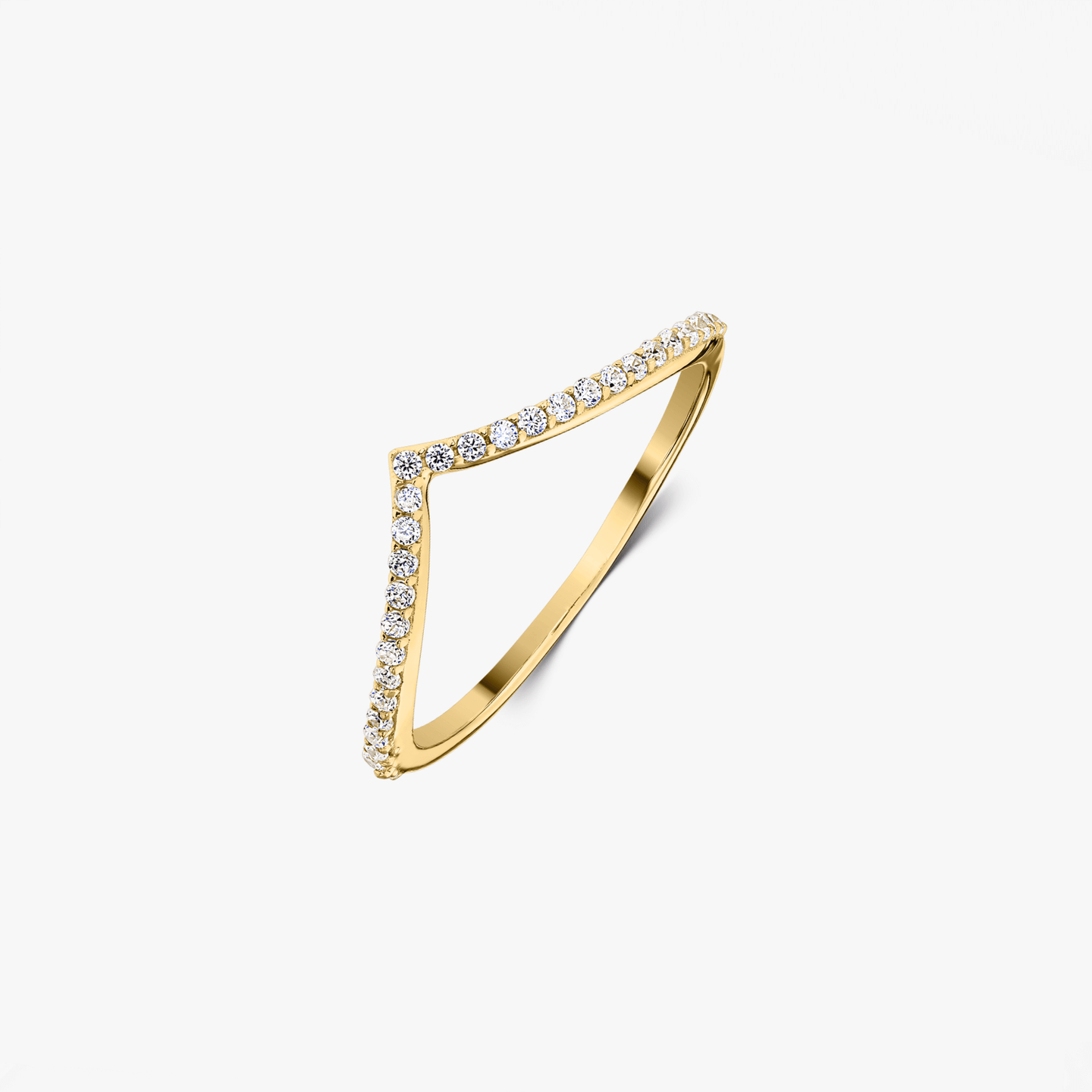 Golden Simple V Silver Ring - Zirconia - Indira