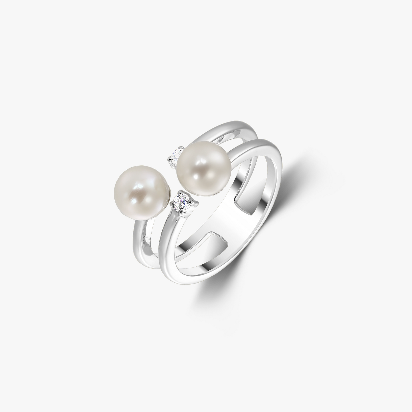 Poly Silver Ring - Natural Pearls and Zircon - Indira