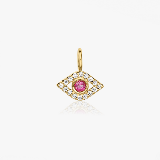 Yellow Gold Protective Eye Pendant – Pink Topaz, Zirconia
