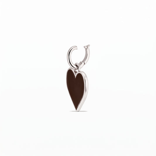 Silver 925 rhodium-plated heart pendant with a brown enamel center on a white background.