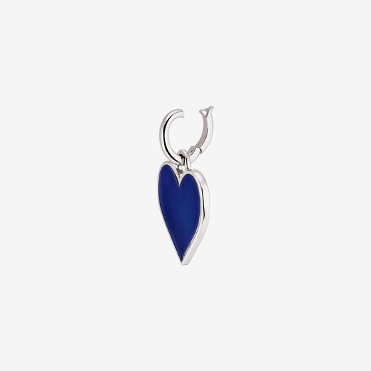 Silver heart pendant with a deep blue center on a white background.