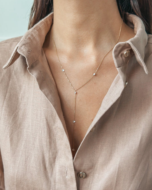 Yellow Gold Diamond Drops Necklace - Diamonds