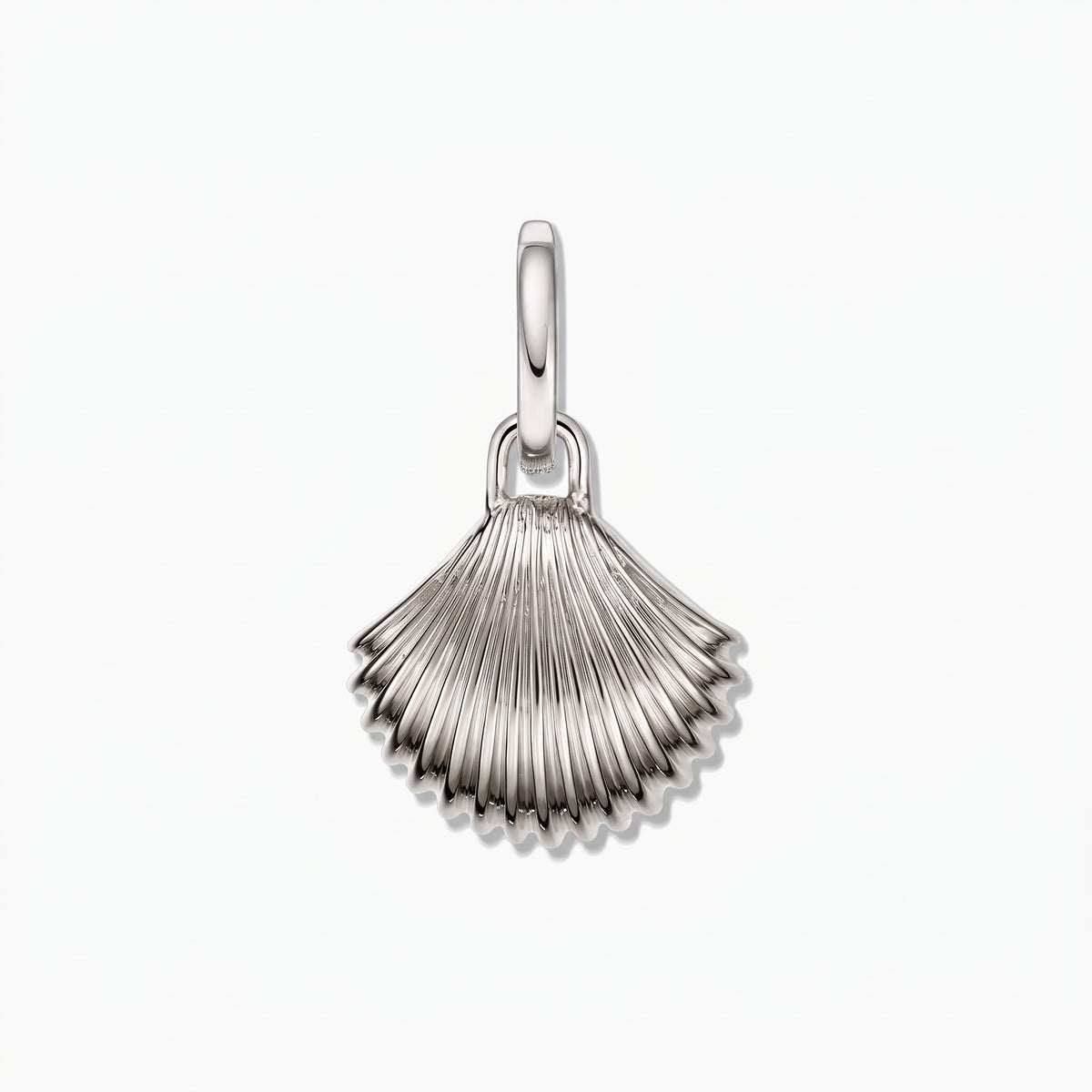 Rhodium-plated 925 sterling silver shell pendant charm, displayed on a white background.