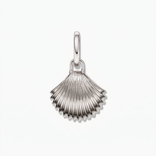 Rhodium-plated 925 sterling silver shell pendant charm, displayed on a white background.