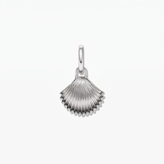 Rhodium-plated 925 sterling silver seashell pendant charm, centered on a clean white background.