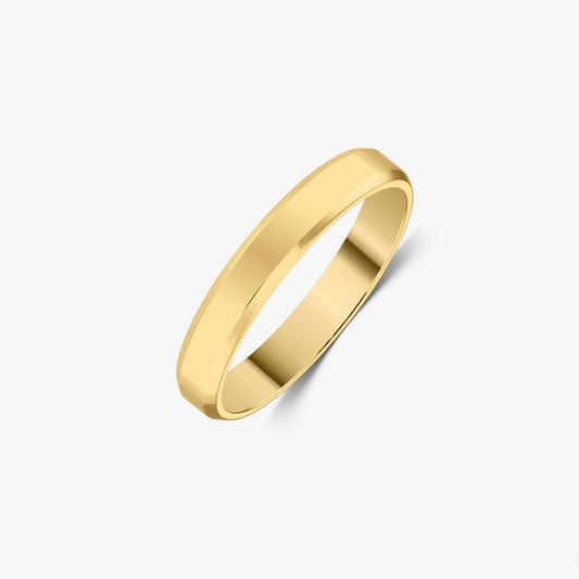 Wide Bevel Gold Wedding Band