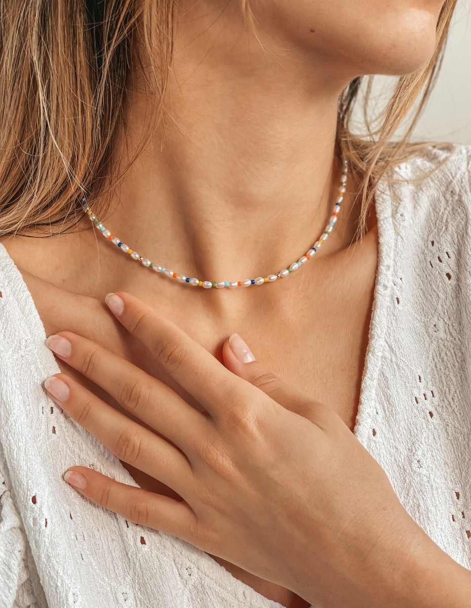 Golden Alaia Silver Necklace - Natural Pearls - Indira