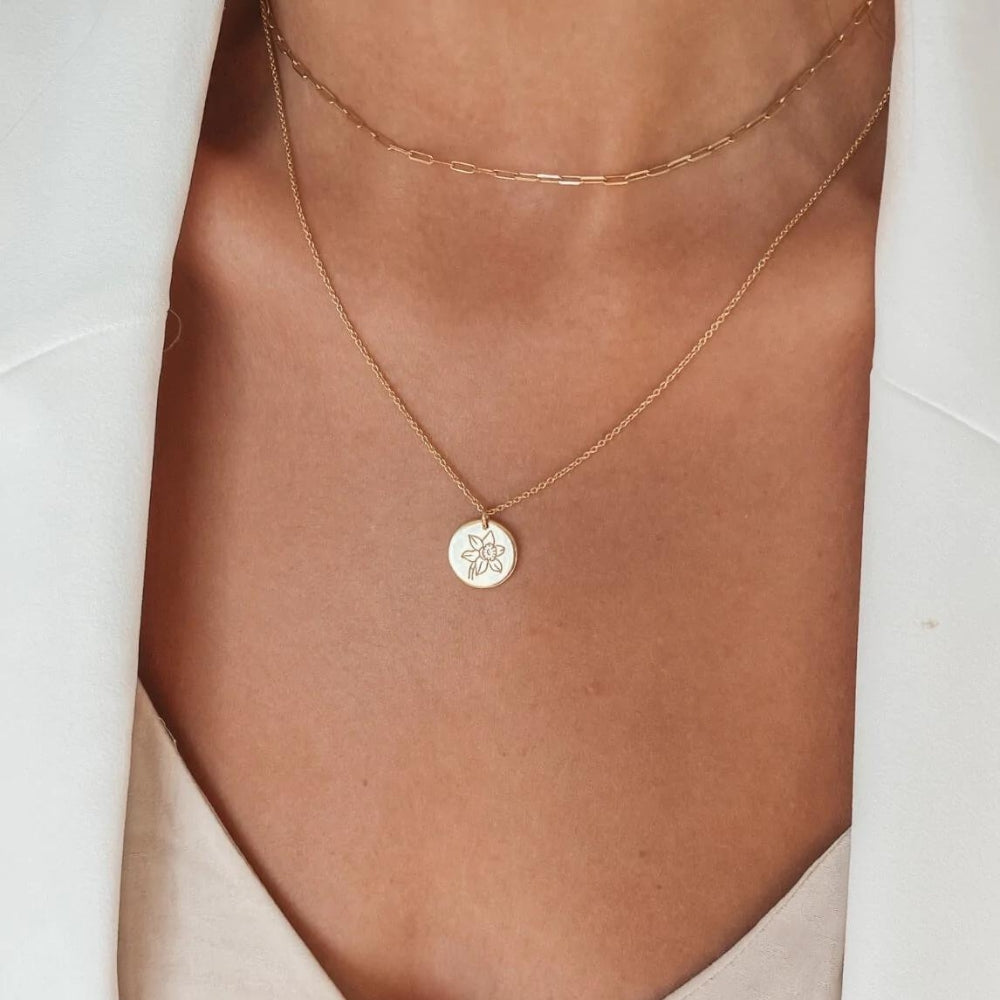 Golden Birthflower Silver Necklace