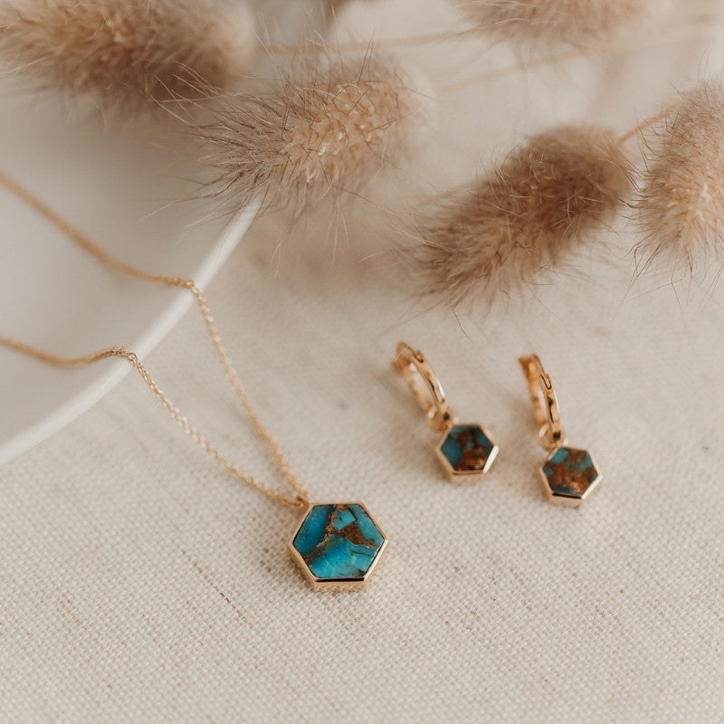 Golden Charlotte silver earrings - Turquoise Blue Copper