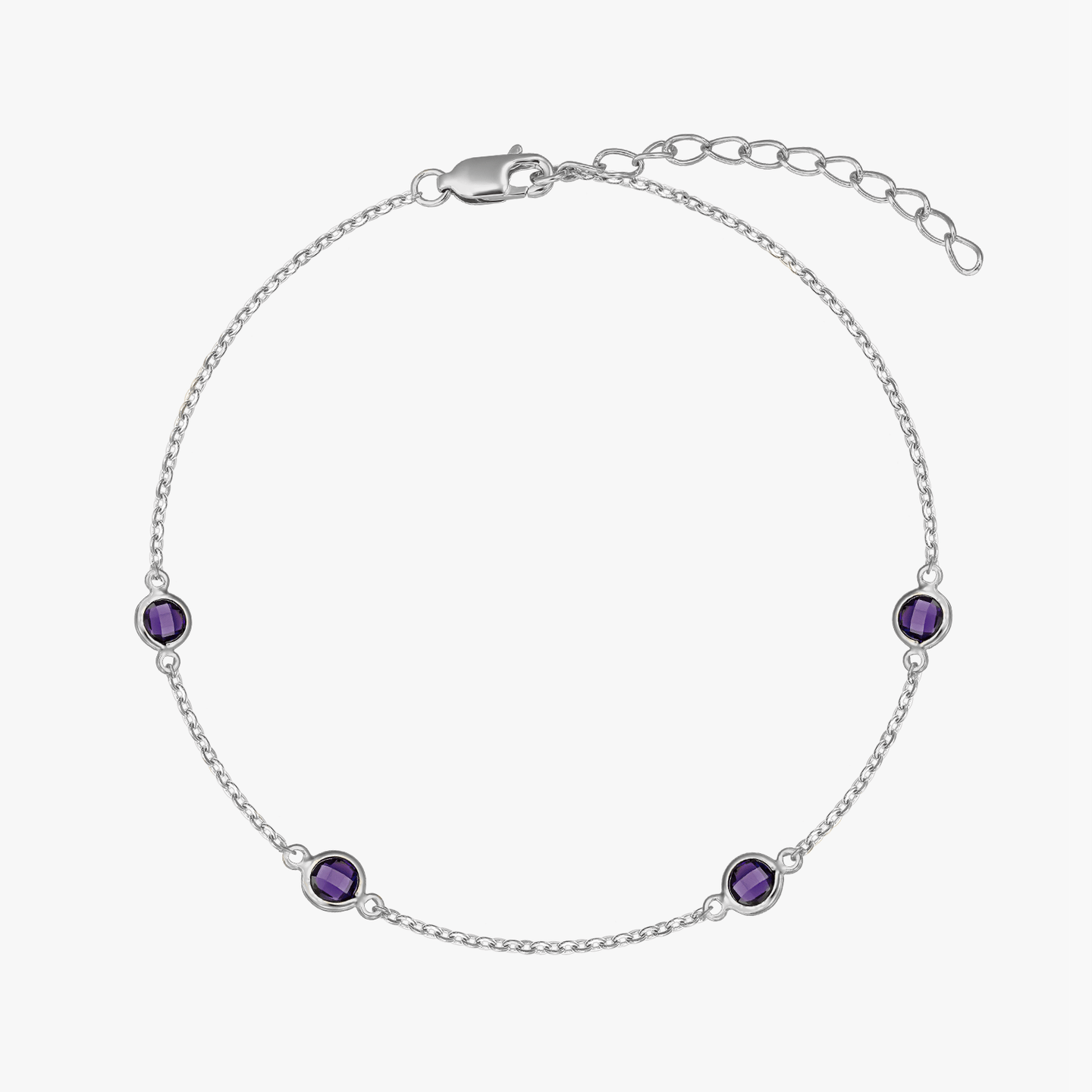 Silver Birthstone Bracelet February - Amethyst - Indira