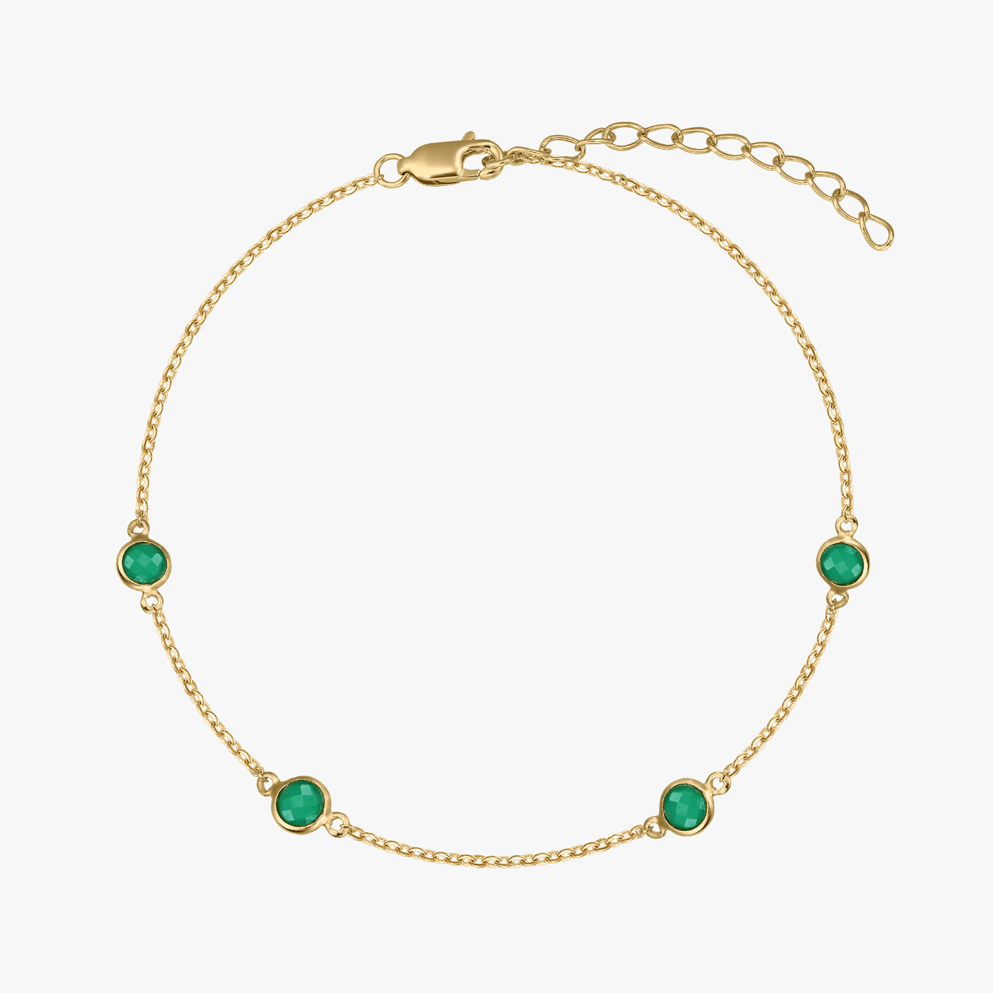 Birthstone Golden May Silver Bracelet - Green Onyx - Indira