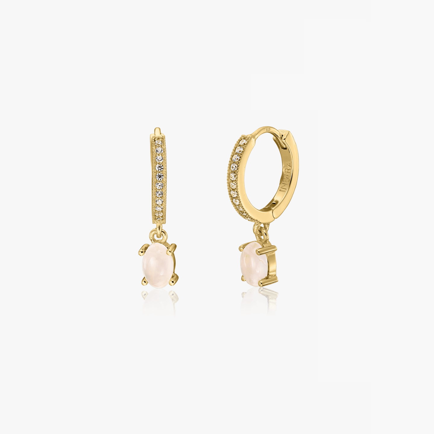 Golden Gem Silver Huggie Earrings - Rose Quartz - Indira