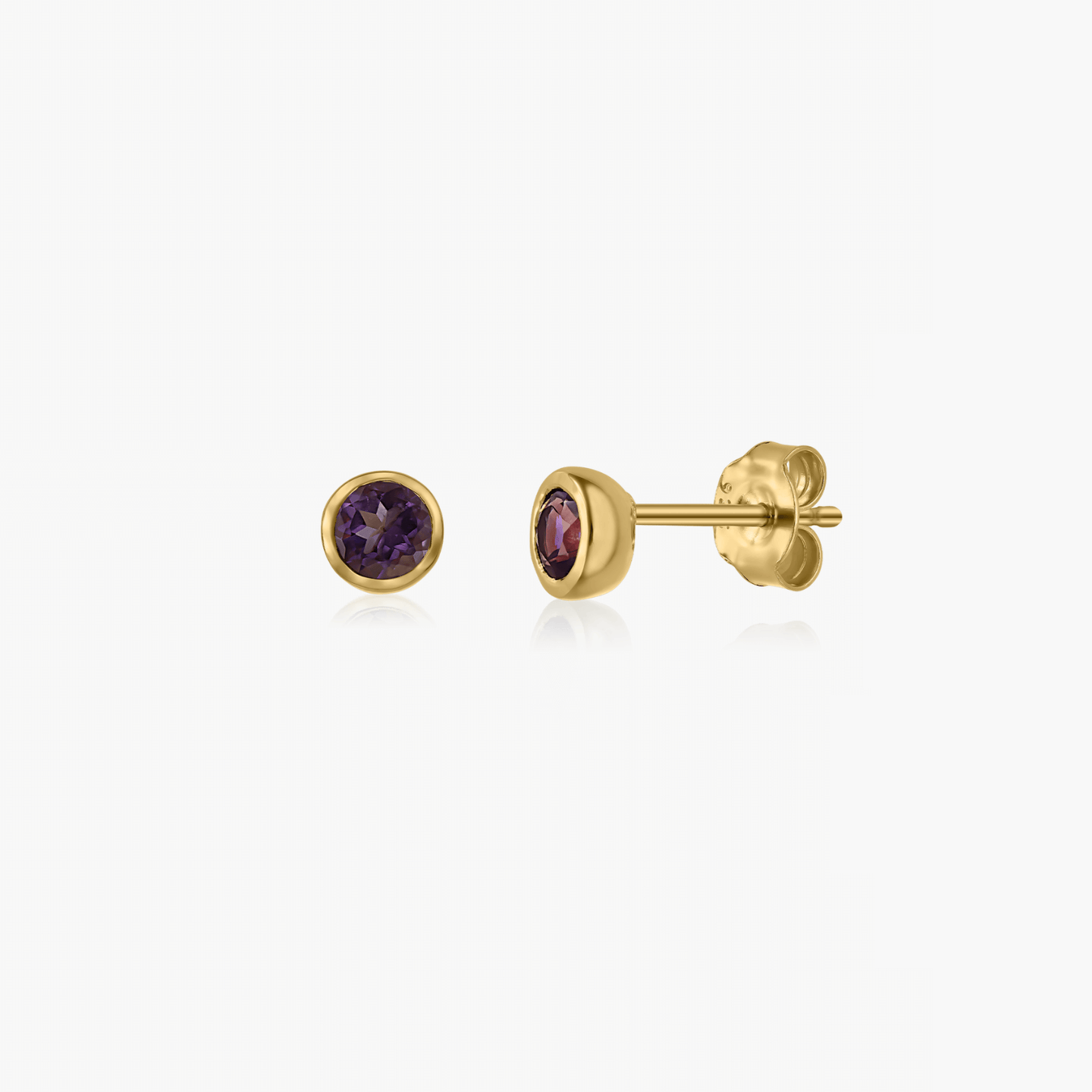 Silver Birthstone Earrings Golden February - Amethyst - Indira
