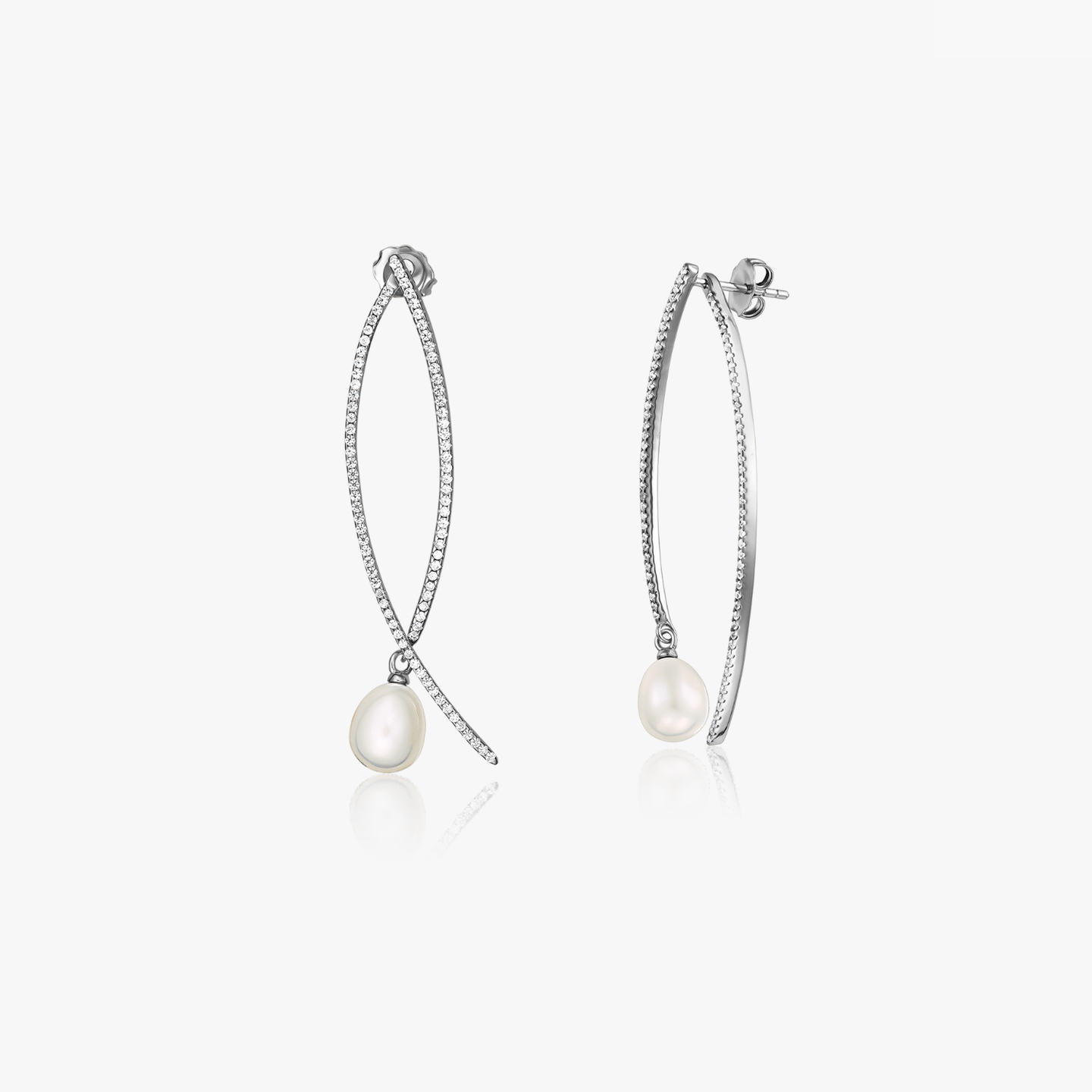 Deco Silver Earrings - Natural Pearls - Indira
