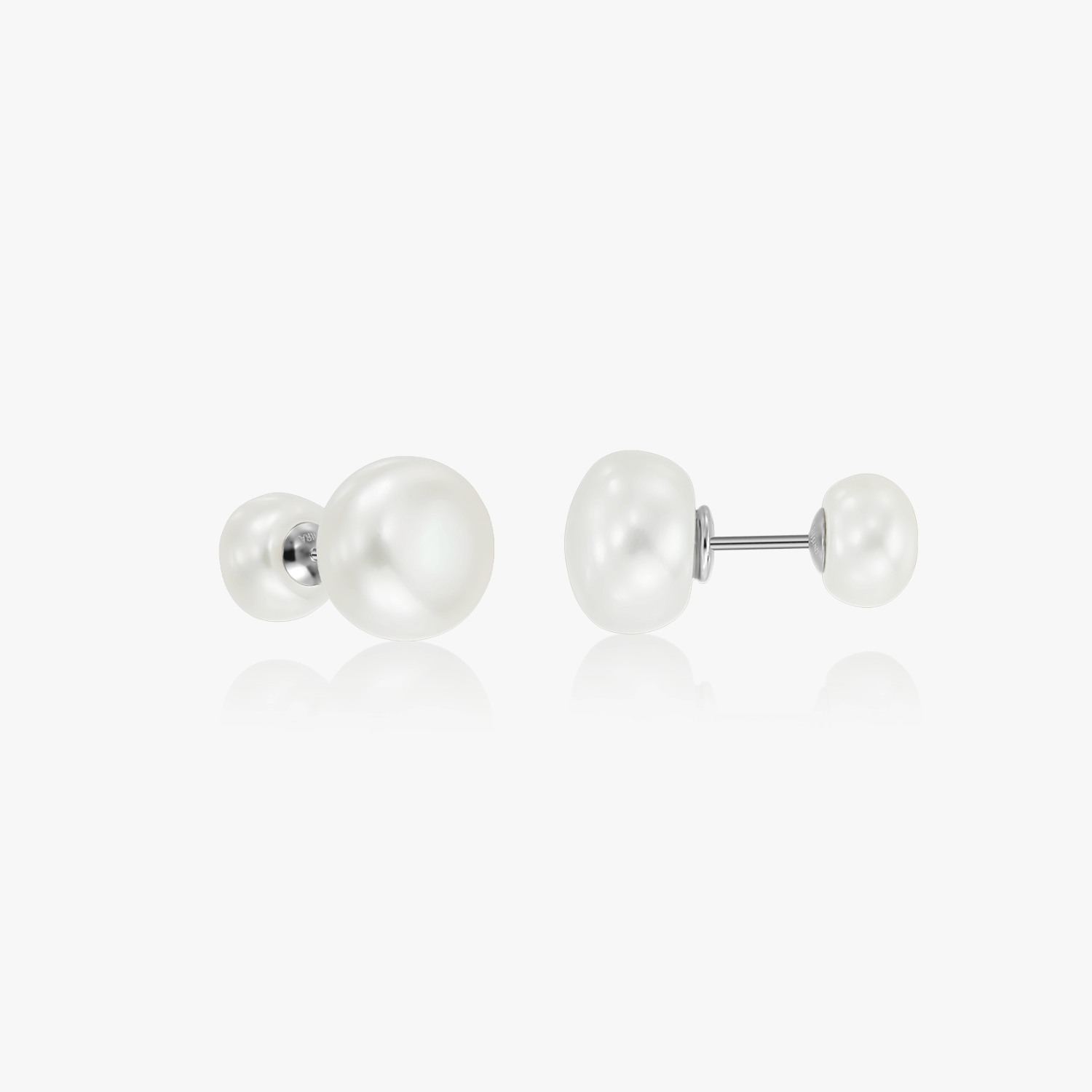 Double Pearl Studs Silver Earrings - Natural Pearls