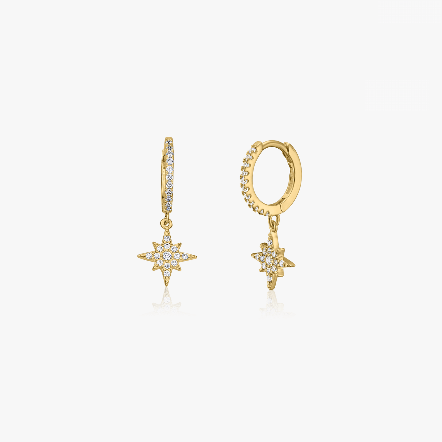 Golden North Star Silver Earrings - Zirconia - Indira